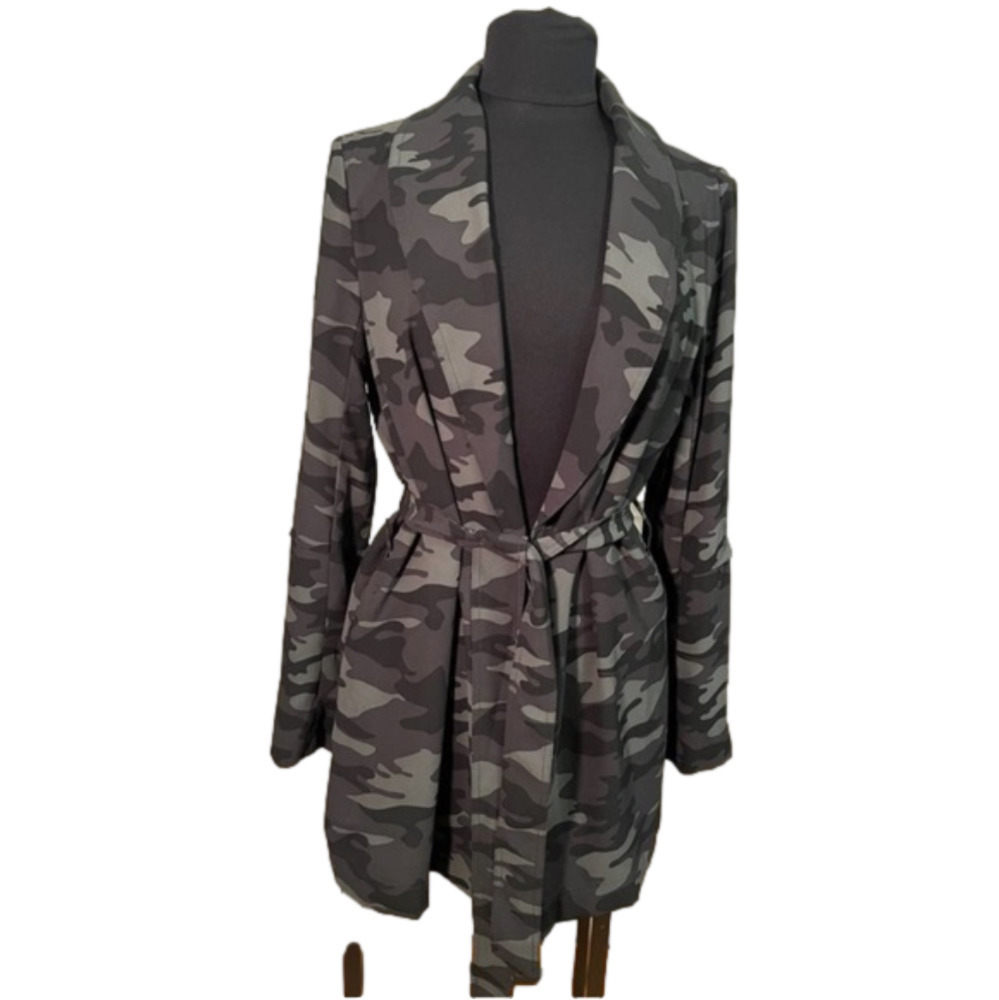 500 Maison Cinqcent Camo Spring Business Casual Waterfall Trench Coat sz Large